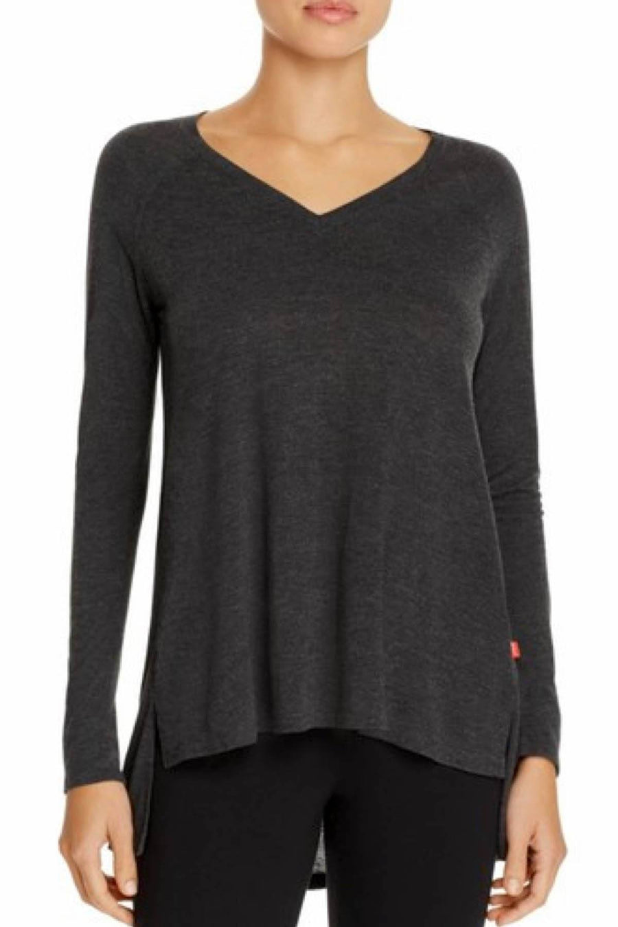 Josie by Natori Charcoal Heathers Long-Sleeve V-Neck PJ Top