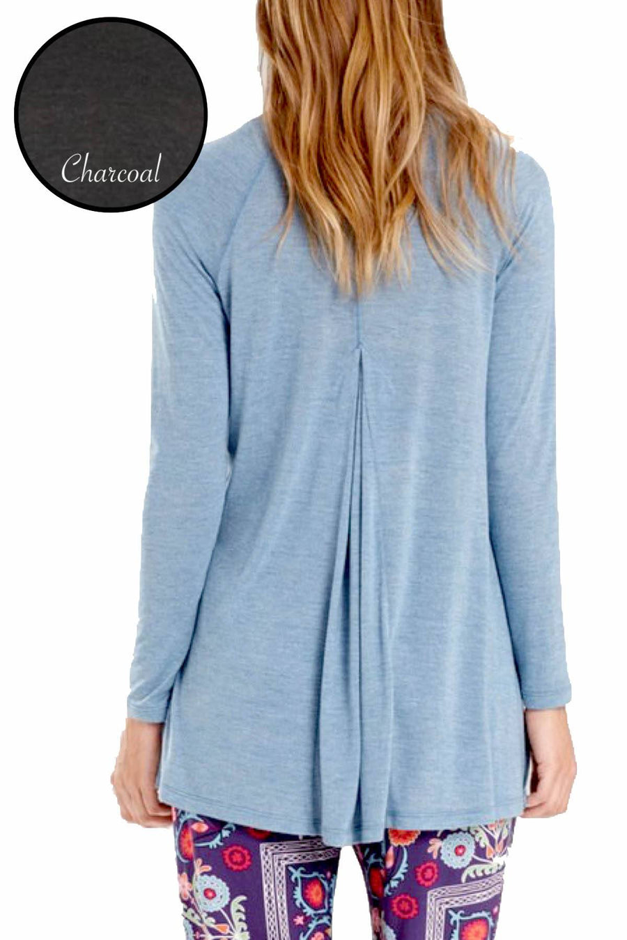 Josie by Natori Charcoal Heathers Long-Sleeve V-Neck PJ Top