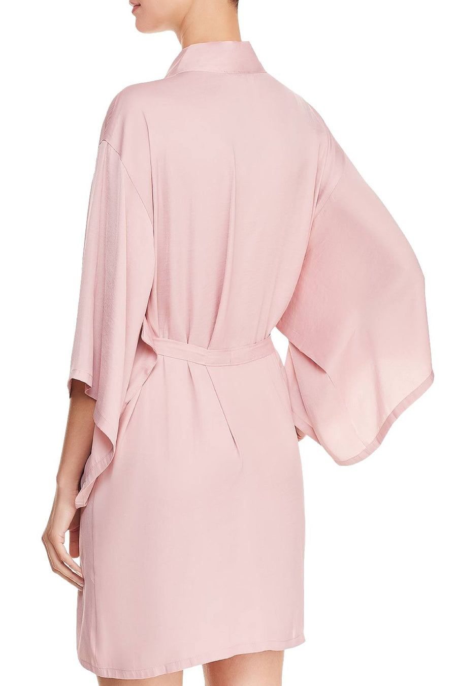 Josie by Natori Washed Satin Embroidered Wrap Robe in Perfect Pink