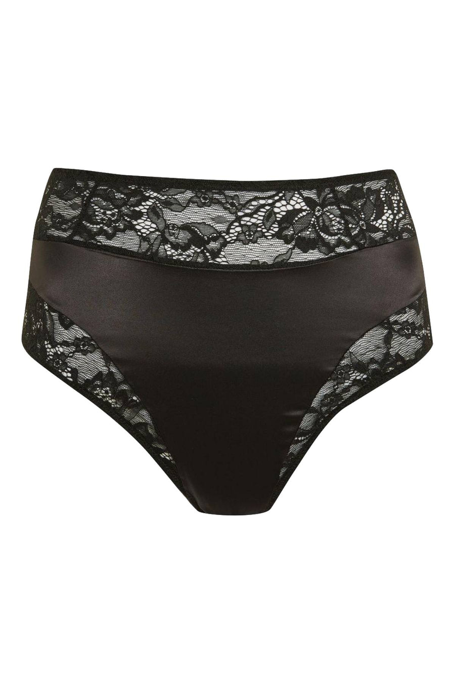 KENDALL+KYLIE Black Satin/Lace High-Waist Cheeky Bikini Brief
