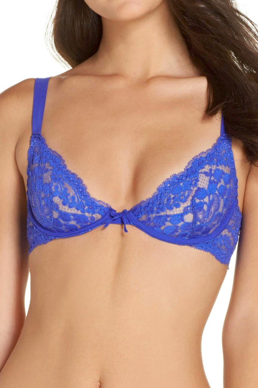 KENDALL+KYLIE Electric-Blue Underwire Lace Plunge Bra