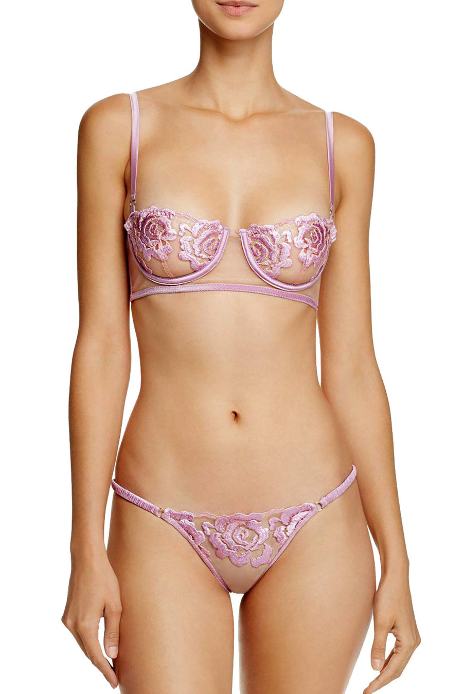 KENDALL+KYLIE Pink Orchid Embroidered Mesh Balconette Bra
