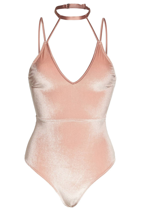 KENDALL+KYLIE Rose-Dust Velvet Plunge Bodysuit