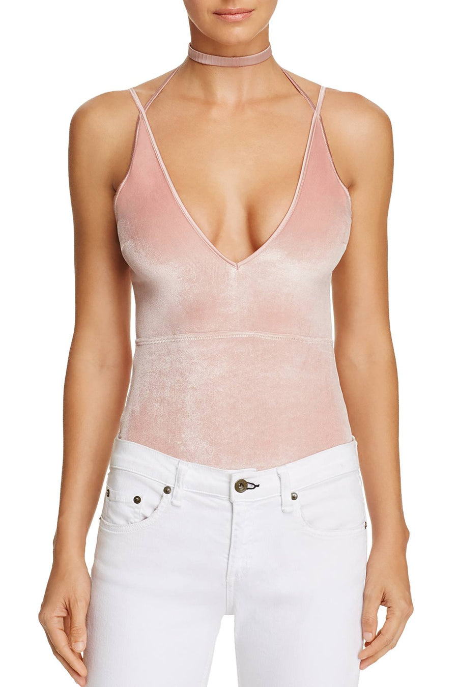 KENDALL+KYLIE Rose-Dust Velvet Plunge Bodysuit