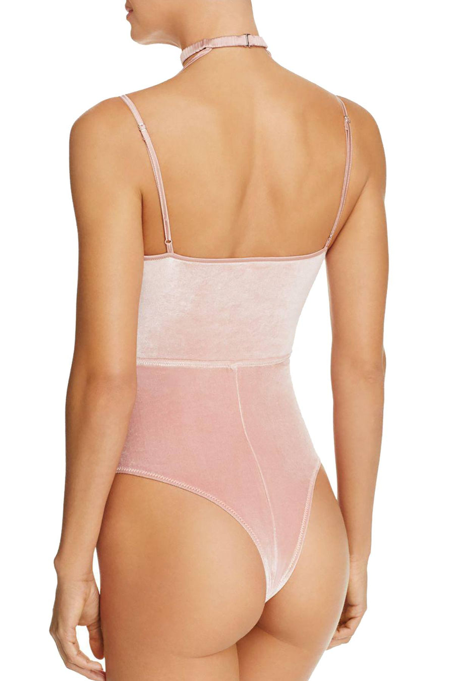 KENDALL+KYLIE Rose-Dust Velvet Plunge Bodysuit