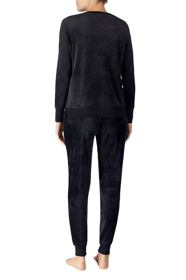 Kate Spade New York Black Stretch-Velour Embroidered Pajama Set