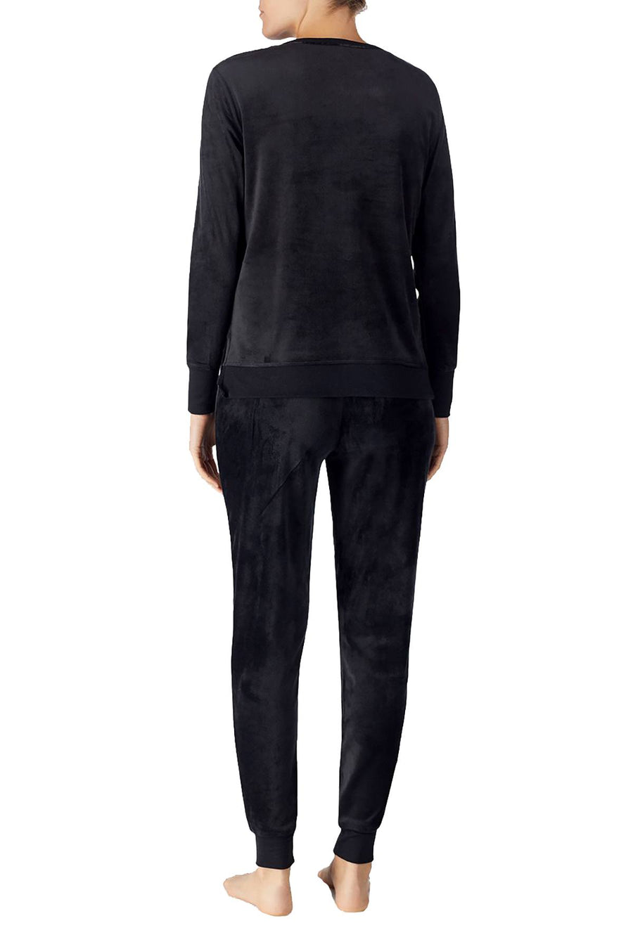 Kate Spade New York Black Stretch-Velour Embroidered Pajama Set