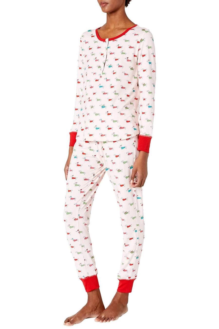 Kate Spade New York Pink Dachshund FA LA LA Henley/Jogger 2-Pc Pajama Set
