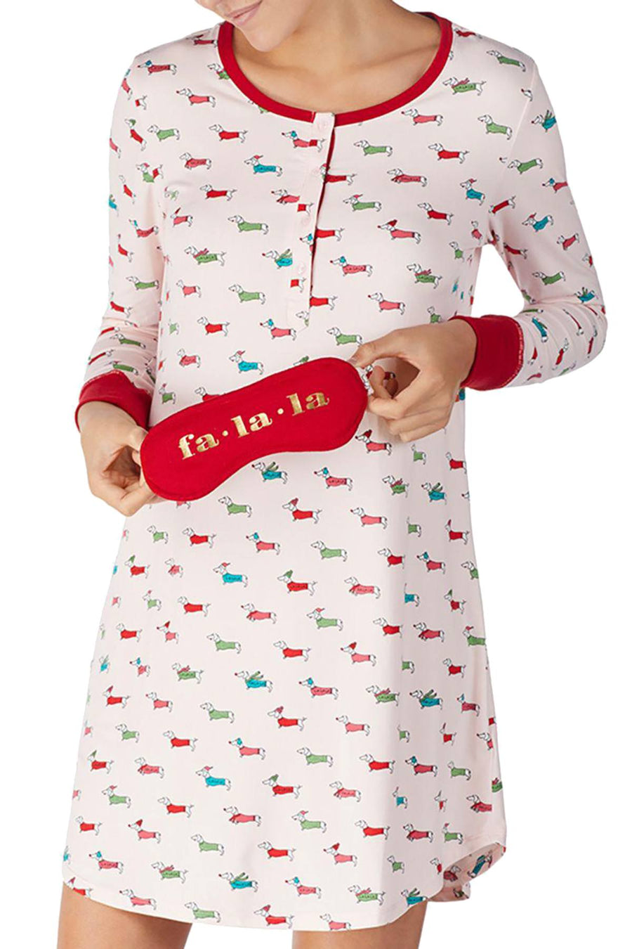 Kate Spade New York Pink Dachshund FA LA LA Sleepshirt with Eyemask Set