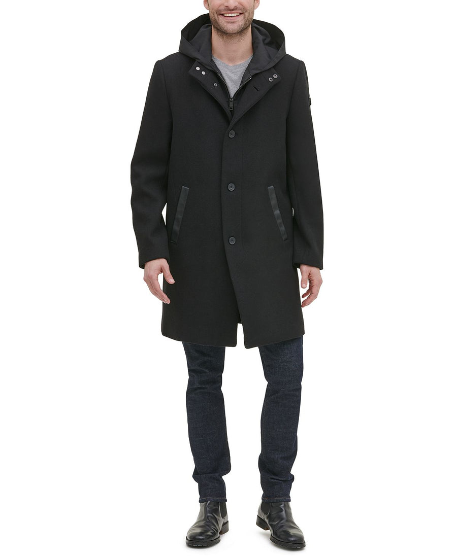 Kenneth Cole New York Winged Collar With Inner Lightweight Bib And Hood Jacket Black