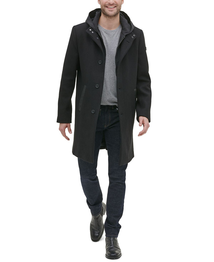 Kenneth Cole New York Winged Collar With Inner Lightweight Bib And Hood Jacket Black