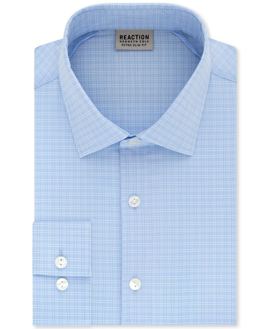Kenneth Cole Reaction Extra-slim Fit Non-iron Stretch Check Dress Shirt Powder Blue