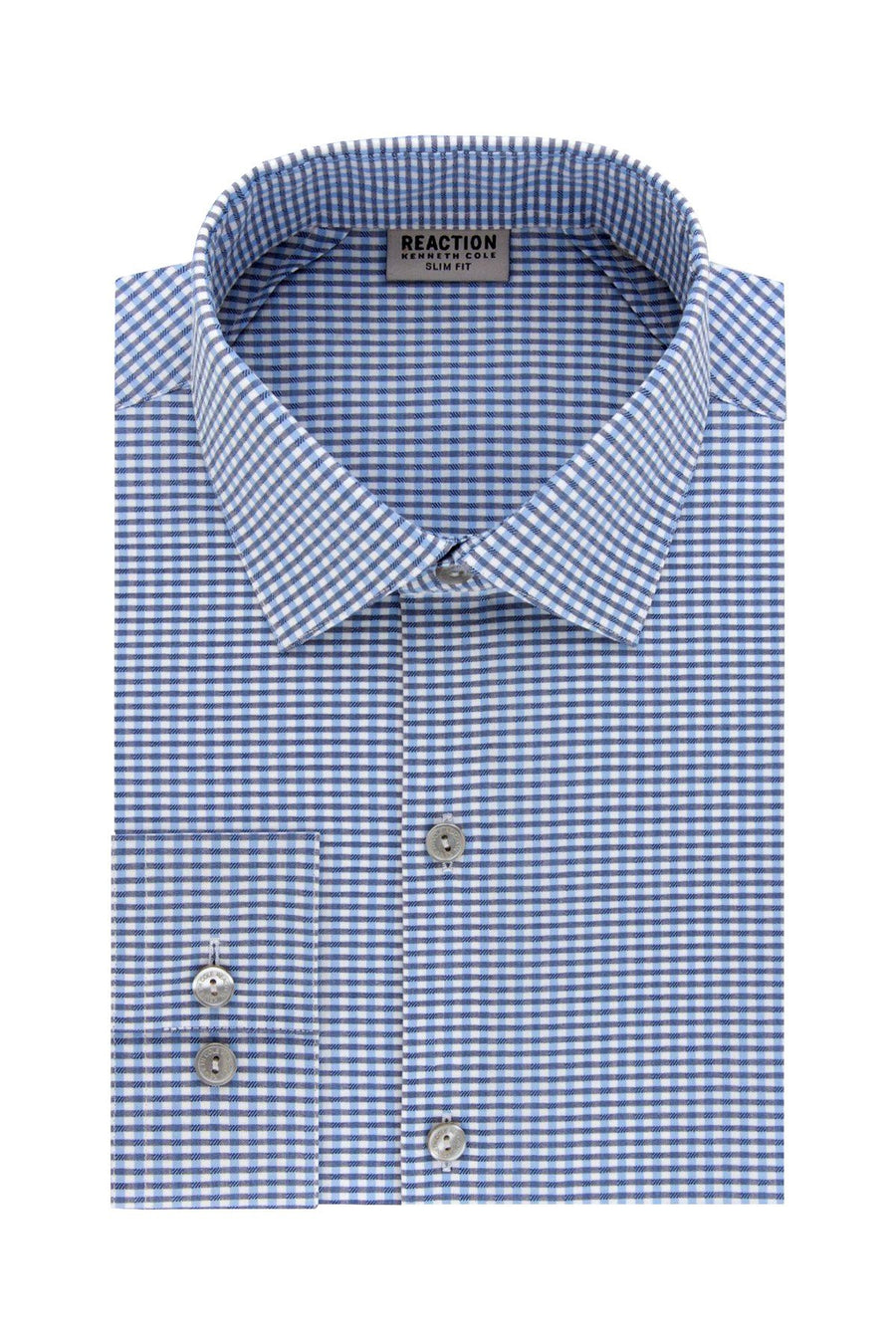 Kenneth Cole Reaction Marine-Blue Check Slim-Fit Techni-Cole Performance Dress Shirt