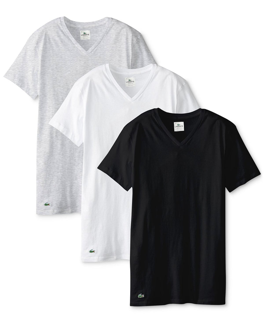 Lacoste 3 Pack V-neck Undershirts Black/Grey/White