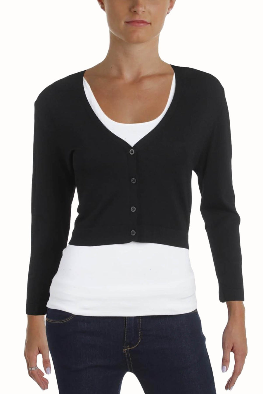 Lauren Ralph Lauren Black Chiara Cropped Button-Down Cardigan