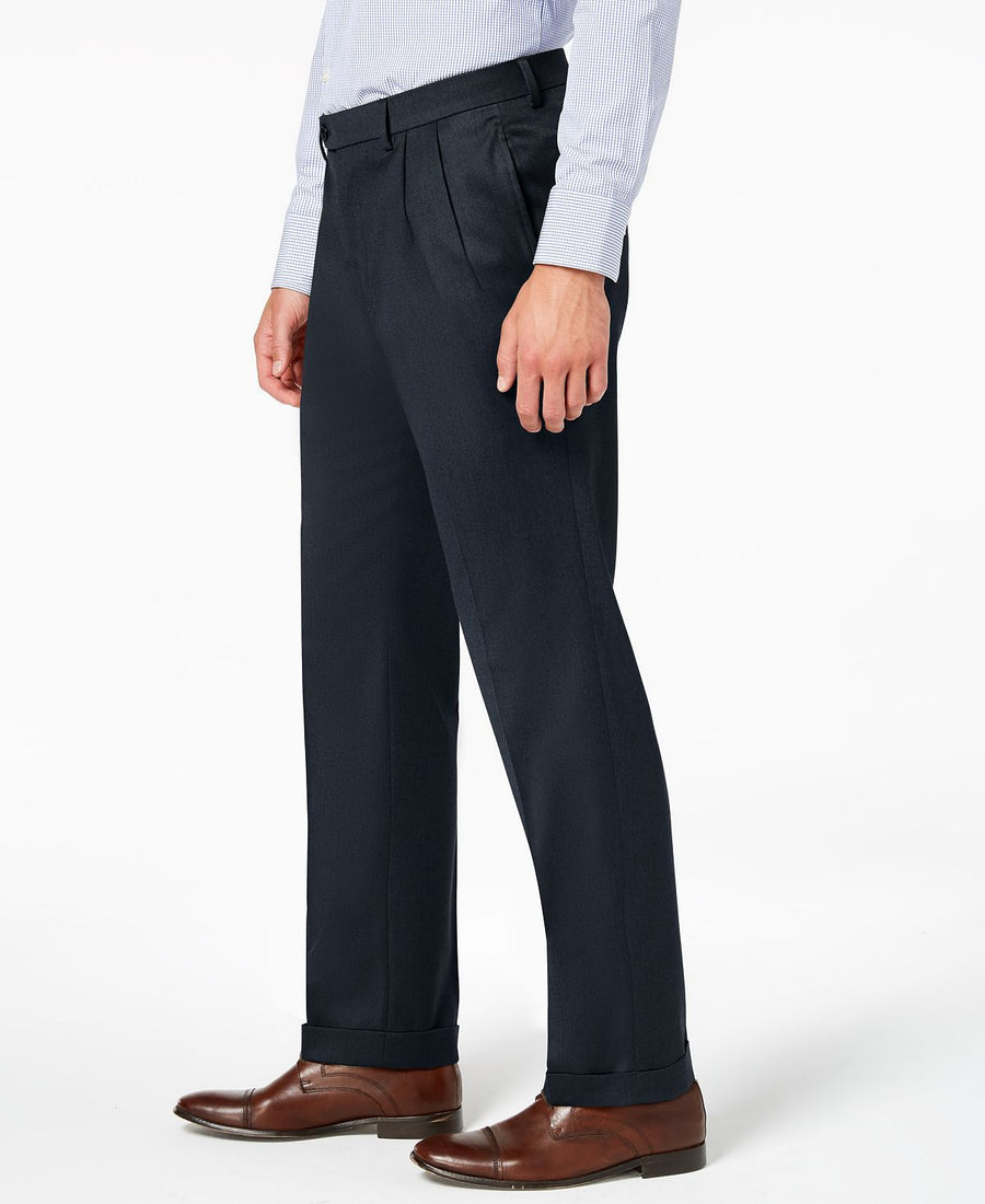 Lauren Ralph Lauren Classic-fit Ultraflex Stretch Micro-twill Pleated Dress Pants Navy