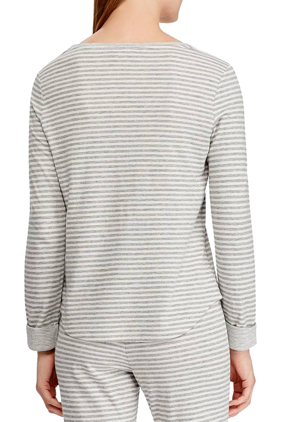Lauren Ralph Lauren Heather-Grey Striped Fitted Lounge Top