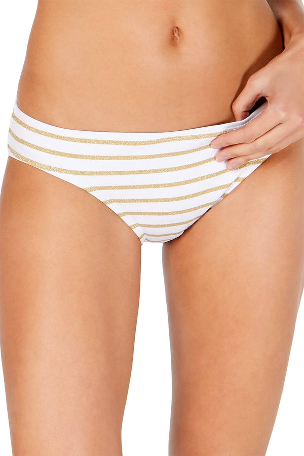 Lauren Ralph Lauren Metallic Stripe Bikini Bottom in White/Gold