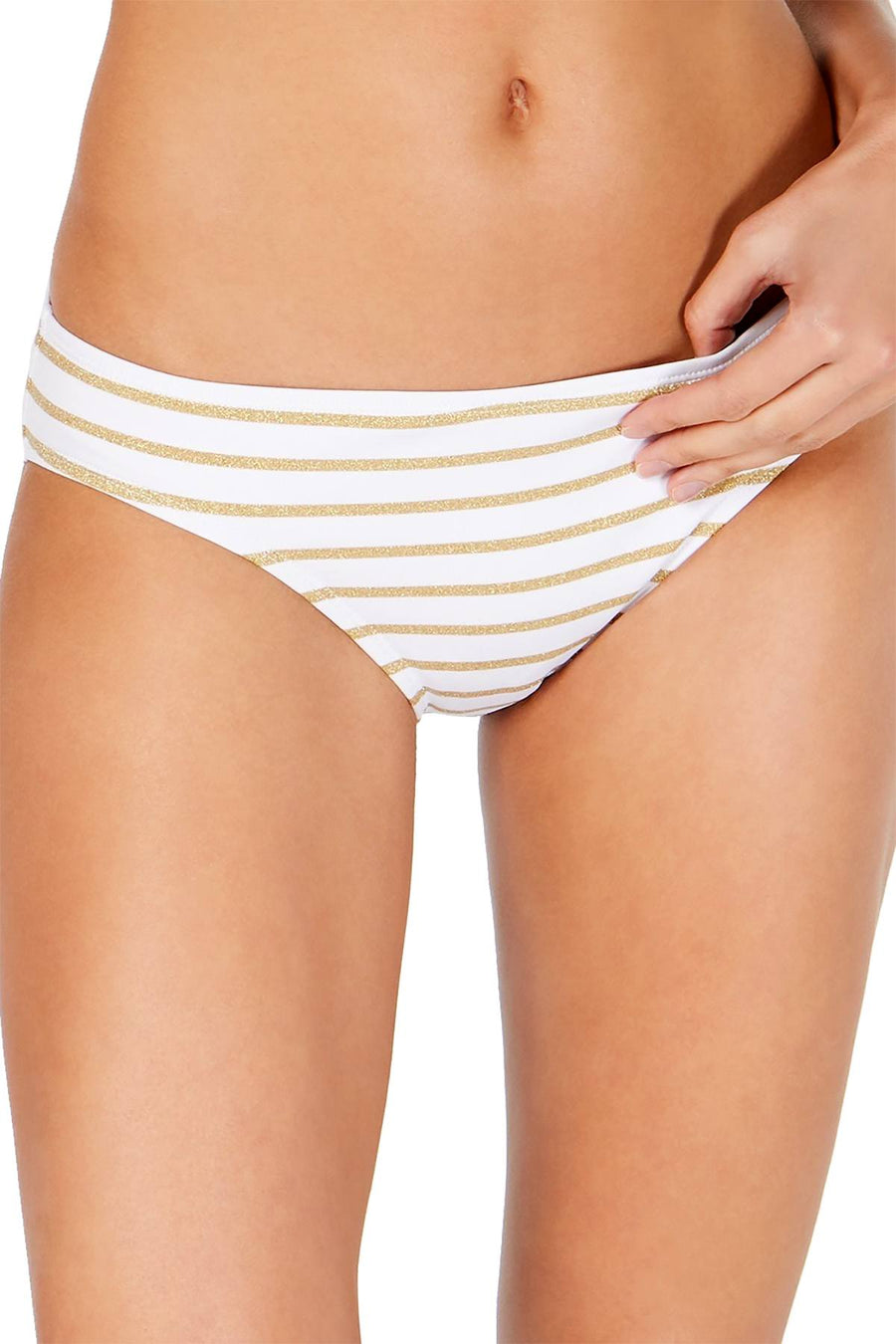 Lauren Ralph Lauren Metallic Stripe Bikini Bottom in White/Gold