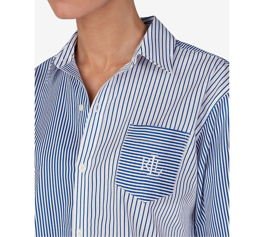 Lauren Ralph Lauren Mixed-stripe Top And Capri Pants Cotton Pajama Set Blue Stp