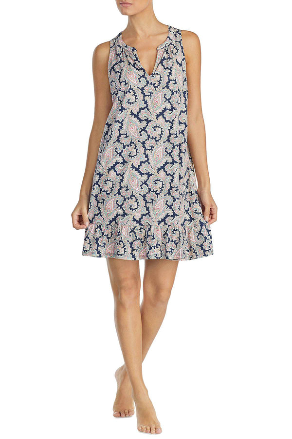 Lauren Ralph Lauren Navy Paisley Printed Cotton Classic Knits Nightgown