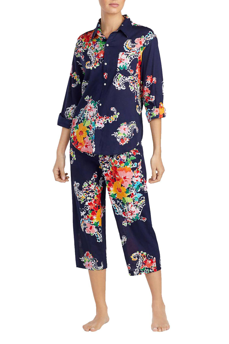 Lauren Ralph Lauren Navy-Printed Seaside Classic Capri Pajama Set