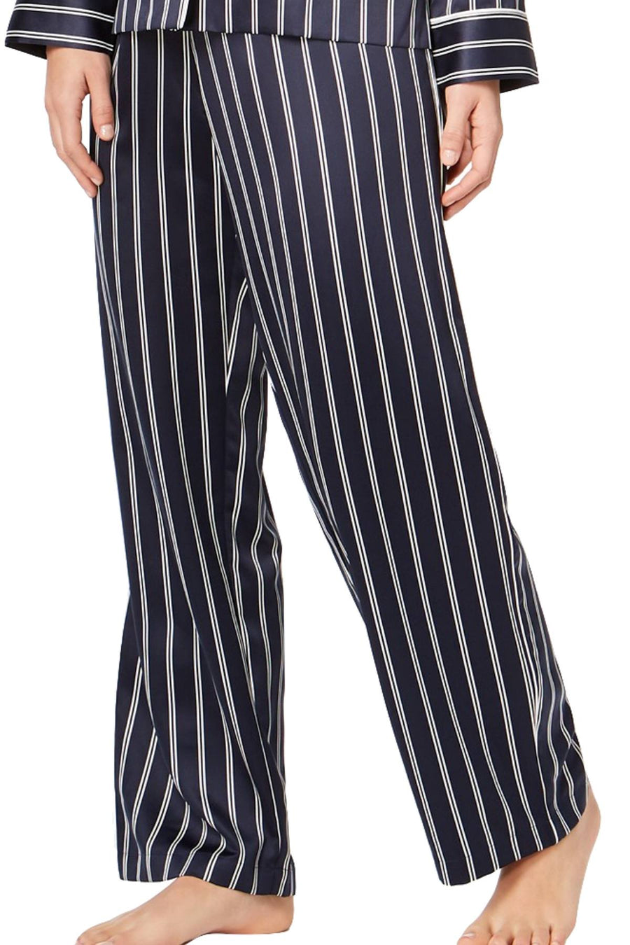 Lauren Ralph Lauren Navy-Stripe Satin Logo-Pocket Pajama Set