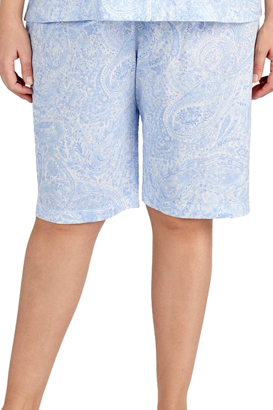 Lauren Ralph Lauren PLUS Blue-Paisley Classic Knit Bermuda Pajama Set