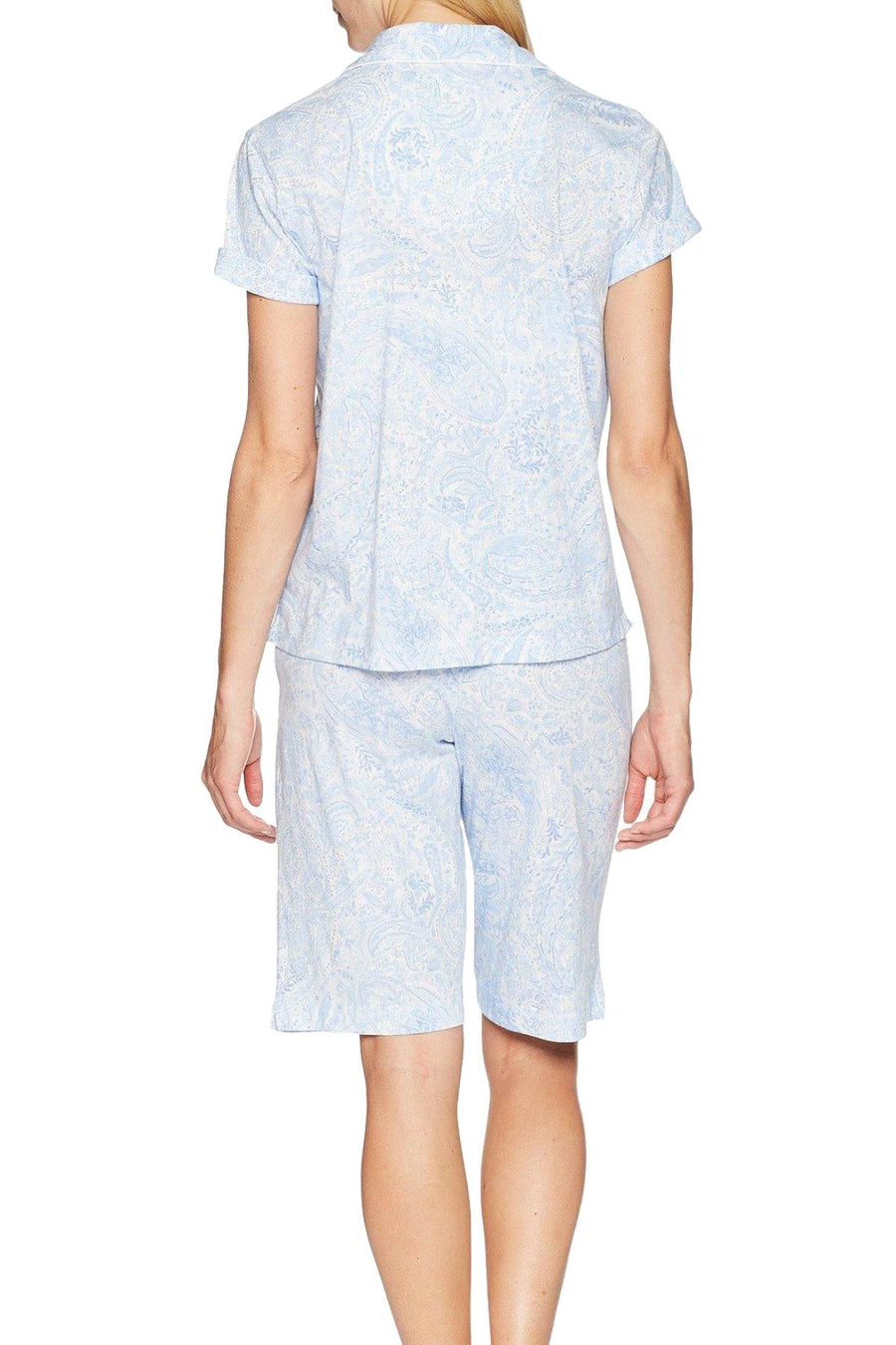 Lauren Ralph Lauren PLUS Blue-Paisley Classic Knit Bermuda Pajama Set