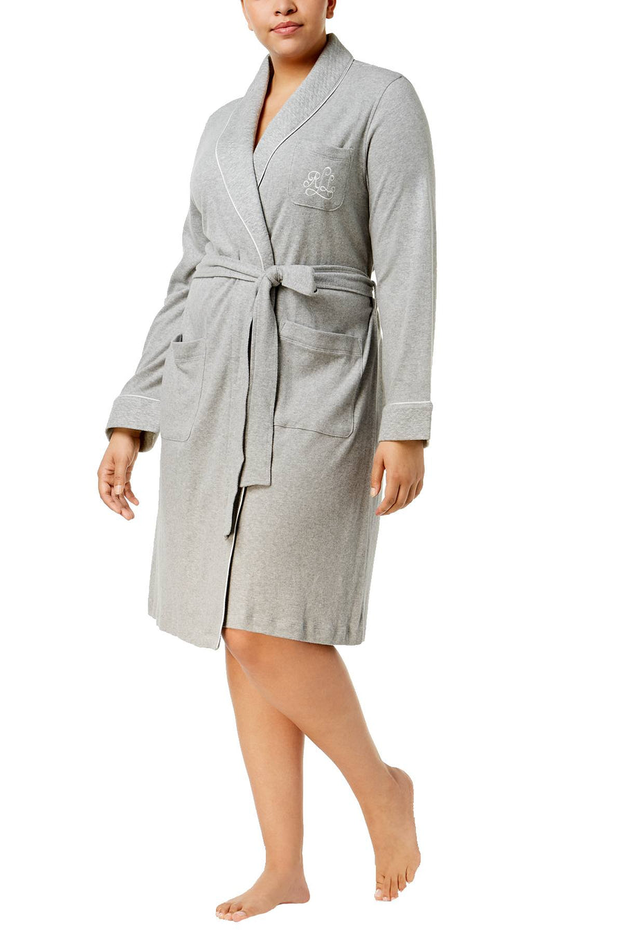 Lauren Ralph Lauren PLUS Heather-Grey Shawl-Collar Wrap Robe
