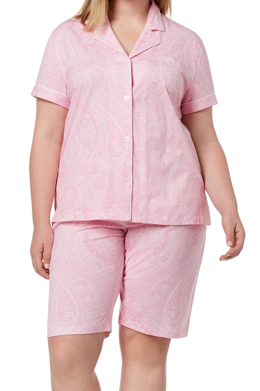 Lauren Ralph Lauren PLUS Pink-Paisley Bingham Bermuda Pajama Set