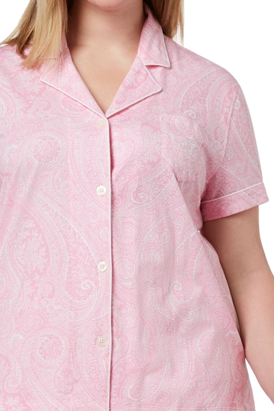 Lauren Ralph Lauren PLUS Pink-Paisley Bingham Bermuda Pajama Set
