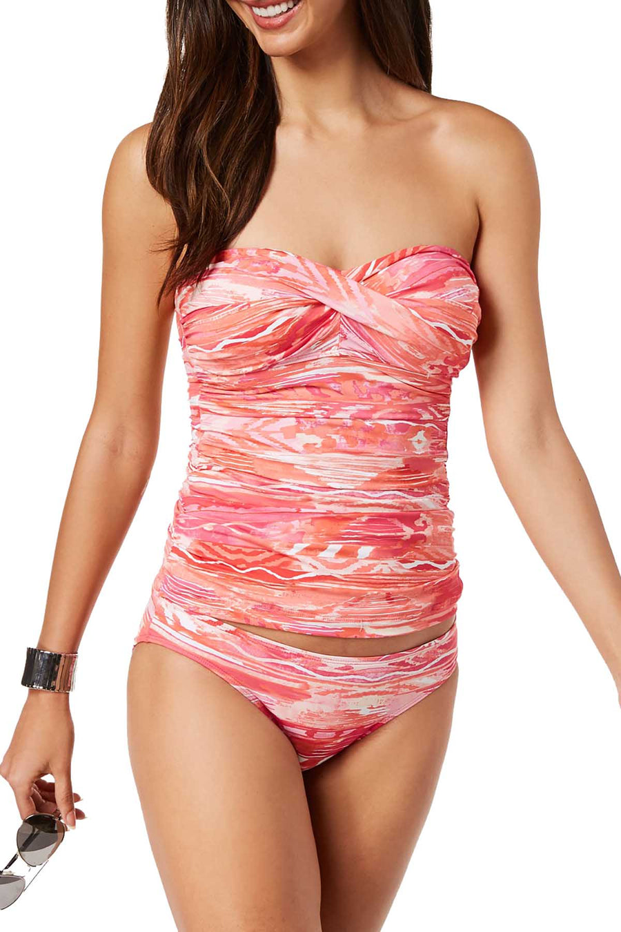 Lauren Ralph Lauren Pink/Coral Calypso Tummy-Control Bandeau Tankini Top