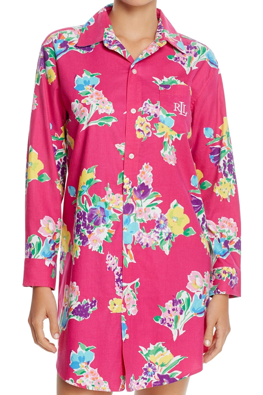 Lauren Ralph Lauren Pink-Floral Portofino Brushed-Twill His Sleepshirt