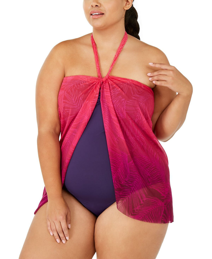 Lauren Ralph Lauren Plus Ombr Palm Flyaway One-piece Swimsuit Pink Ombre
