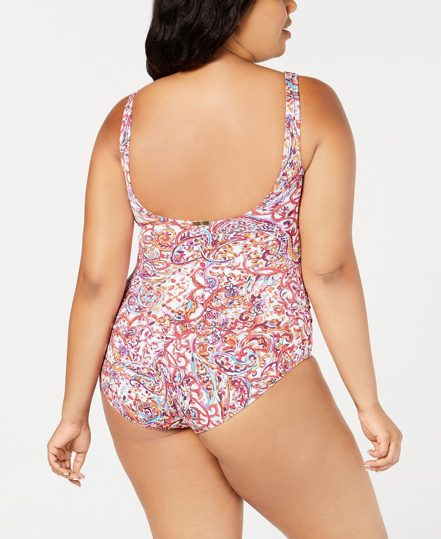 Lauren Ralph Lauren Plus Ruffled Underwire One-piece Tummy-control Swimsuit Purple Multi
