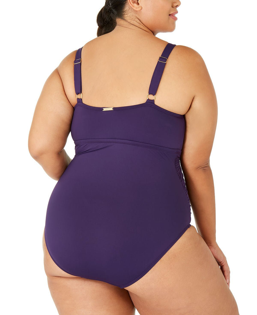 Lauren Ralph Lauren Plus Slimming Fit High-neck Keyhole One-piece Swimsuit Eggplant
