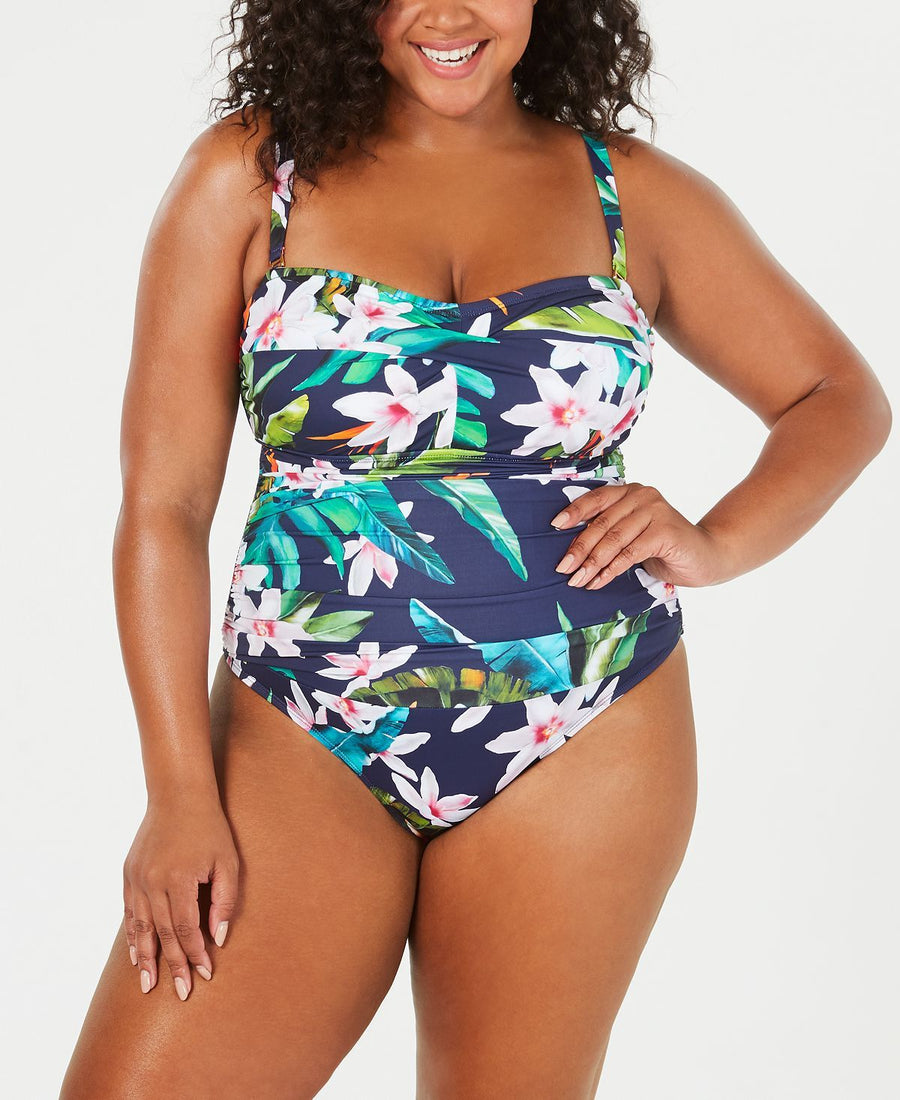 Lauren Ralph Lauren Plus Watercolor Tropical Printed Underwire One-piece Swimsuit Watercolor Tropical Floral