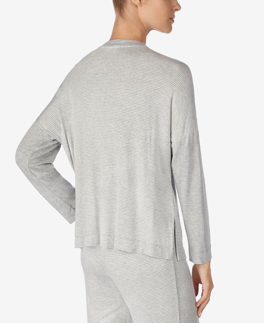 Lauren Ralph Lauren Print & Logo Long-sleeve Knit Pajama Top Heather Stripe