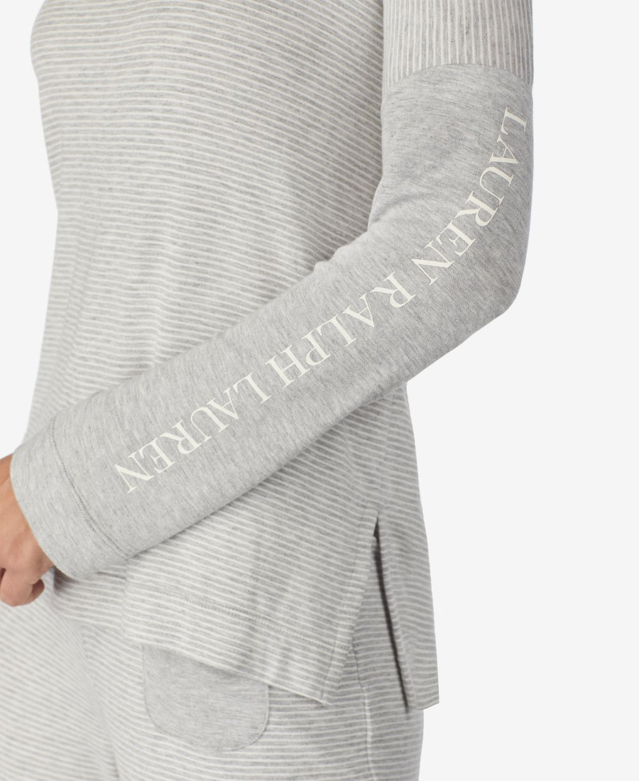 Lauren Ralph Lauren Print & Logo Long-sleeve Knit Pajama Top Heather Stripe