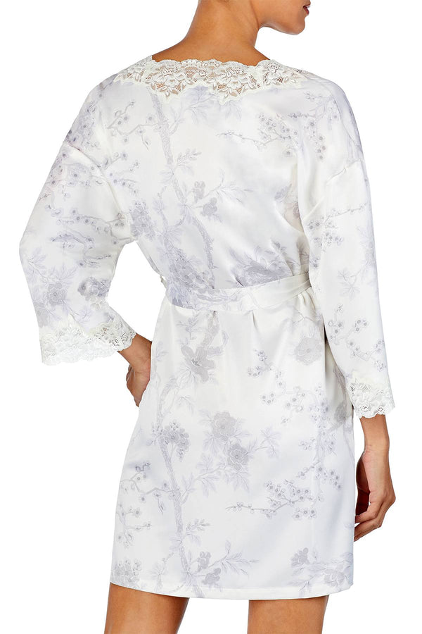 Lauren Ralph Lauren Printed Lace Trim Wrap Robe in White