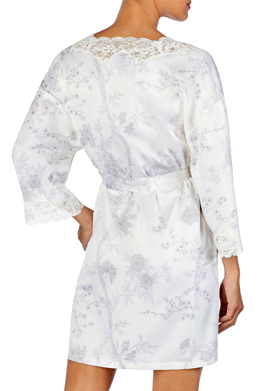 Lauren Ralph Lauren Printed Lace Trim Wrap Robe in White