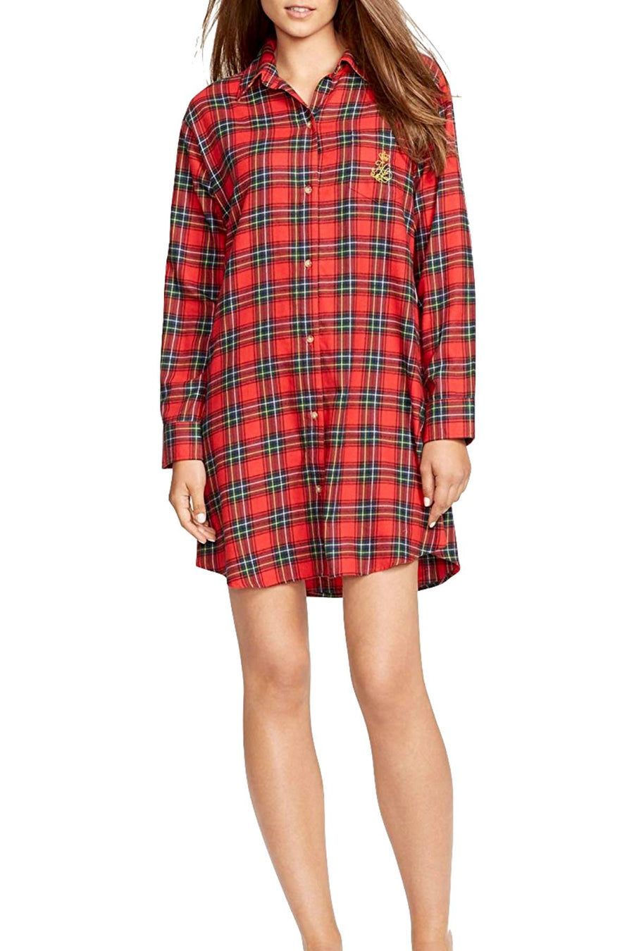 Lauren Ralph Lauren Red-Plaid Brushed-Twill His Sleepshirt