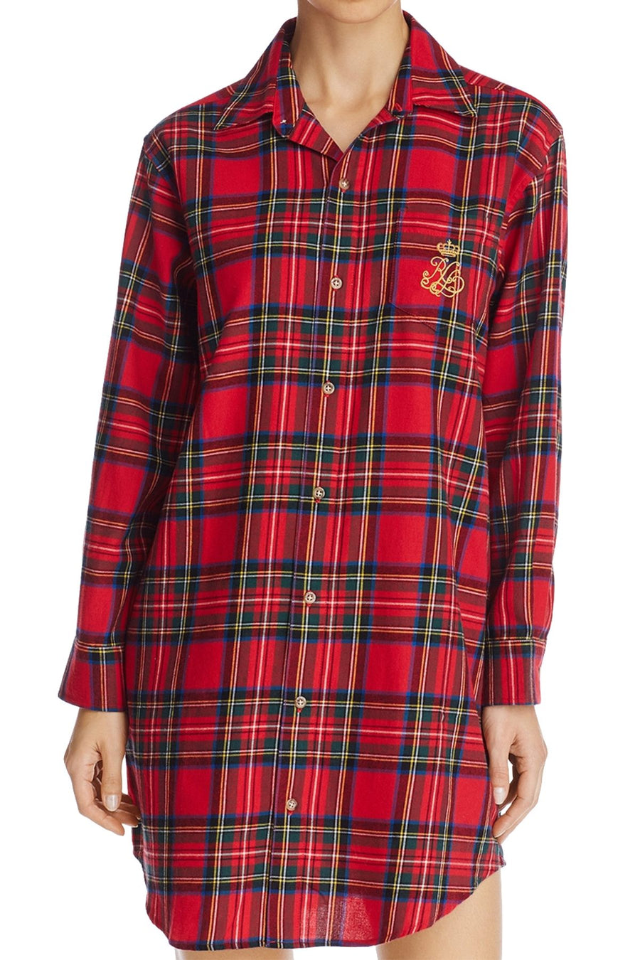 Lauren Ralph Lauren Red-Plaid Brushed-Twill His Sleepshirt