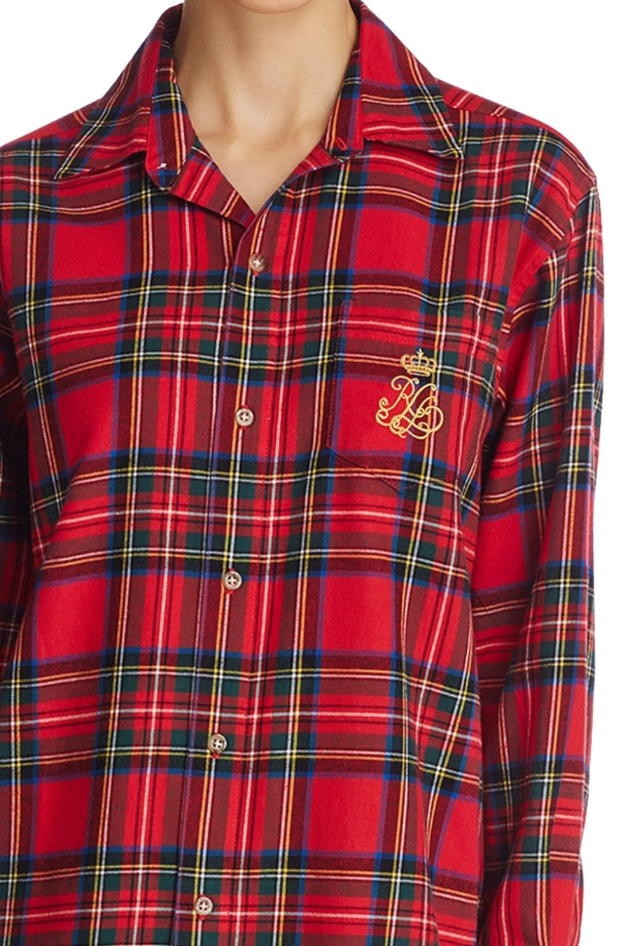 Lauren Ralph Lauren Red-Plaid Brushed-Twill His Sleepshirt