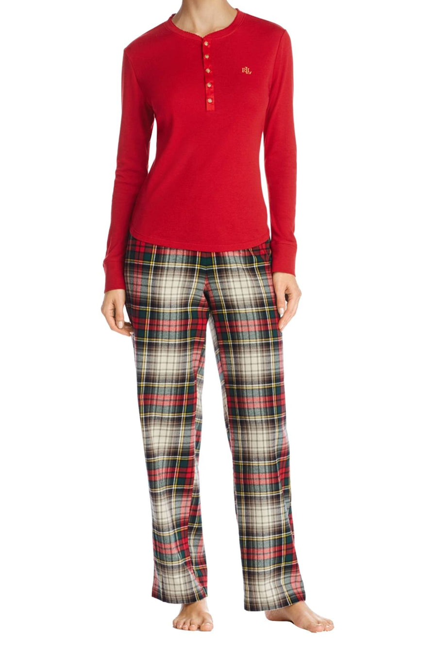 Lauren Ralph Lauren Red/Plaid Henley Pajama Set