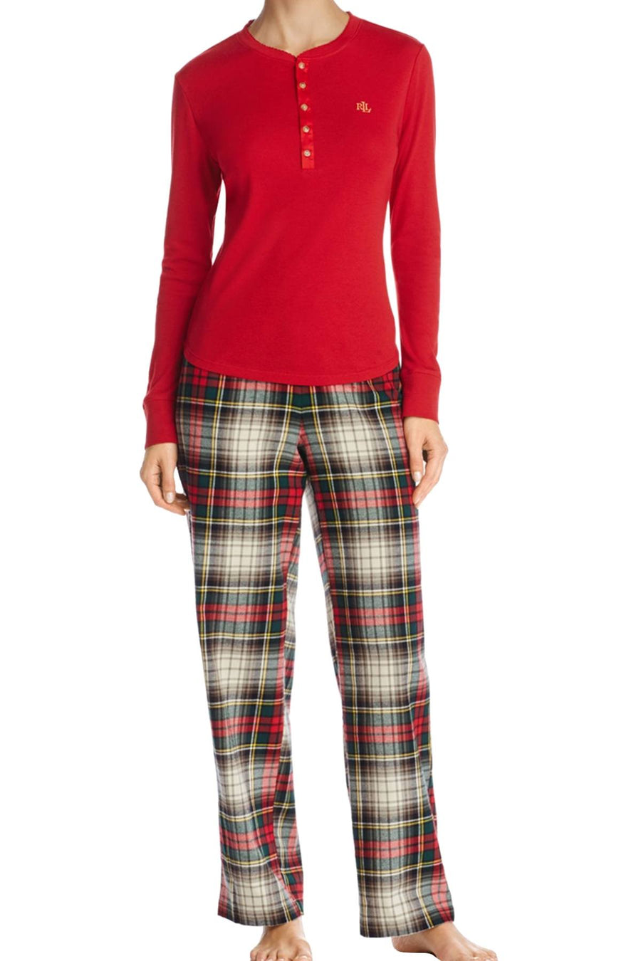 Lauren Ralph Lauren Red/Plaid Henley Pajama Set
