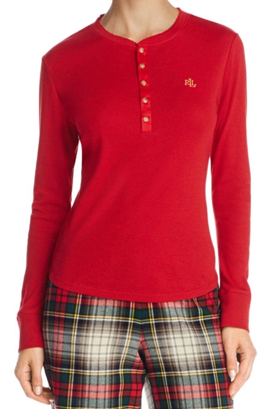 Lauren Ralph Lauren Red/Plaid Henley Pajama Set