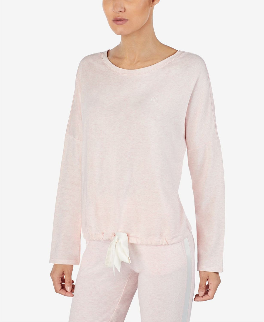 Lauren Ralph Lauren Tie Hem French Terry Lounge Top in Pink Heather
