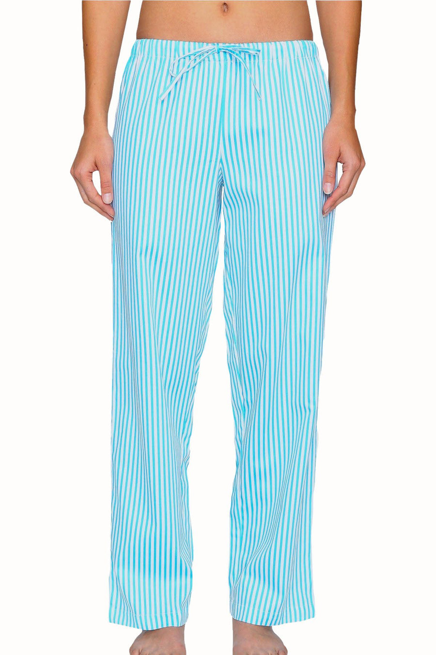 Lauren Ralph Lauren Turquoise-Stripe Sateen Pajama 2-Piece Set